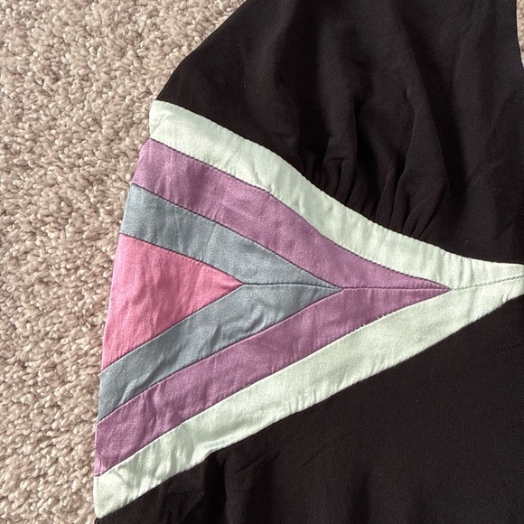 Vntg Bebe Halterneck Black Dress Satin Accents Size M Asymmetrical Babydoll Y2K - Picture 4 of 9